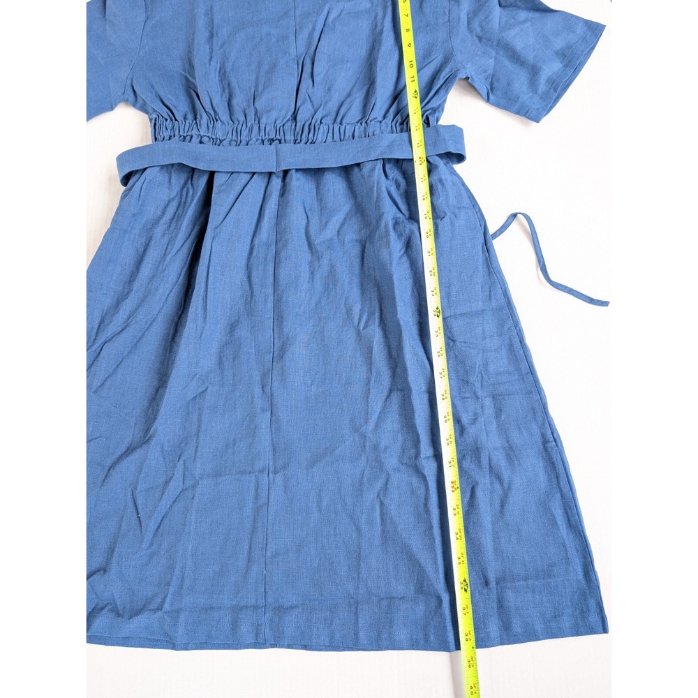 Lintico Serena Dress Womens Medium NWT Blue Linen V-Neck Fabric Belted - Picture 2 of 7